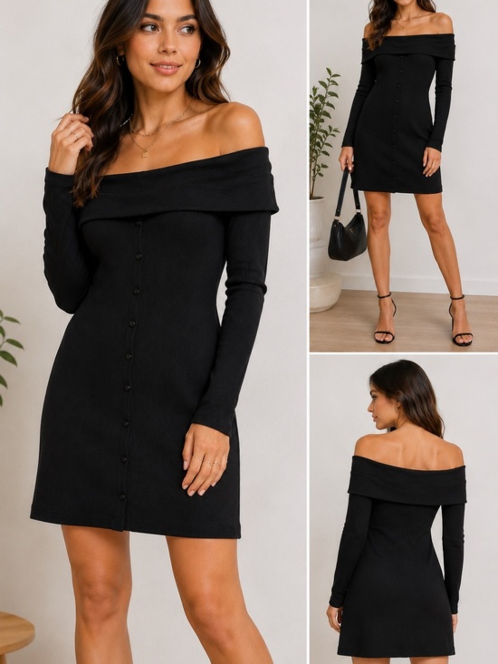 Wild Fable Black Off Shoulder Ribbed Midi Dress Medium